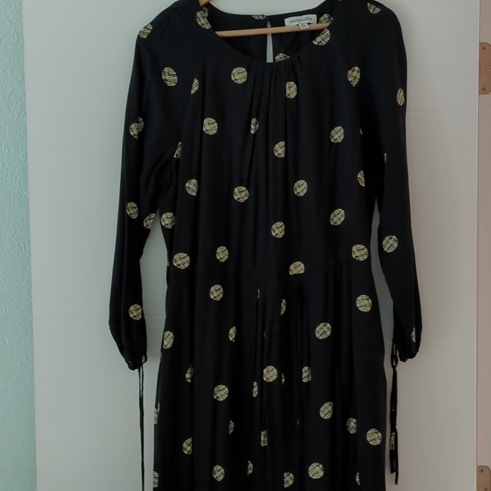 Modcloth Emily and Finn Polka dot Fit Flare Black Midi Retro girly dress Size 14